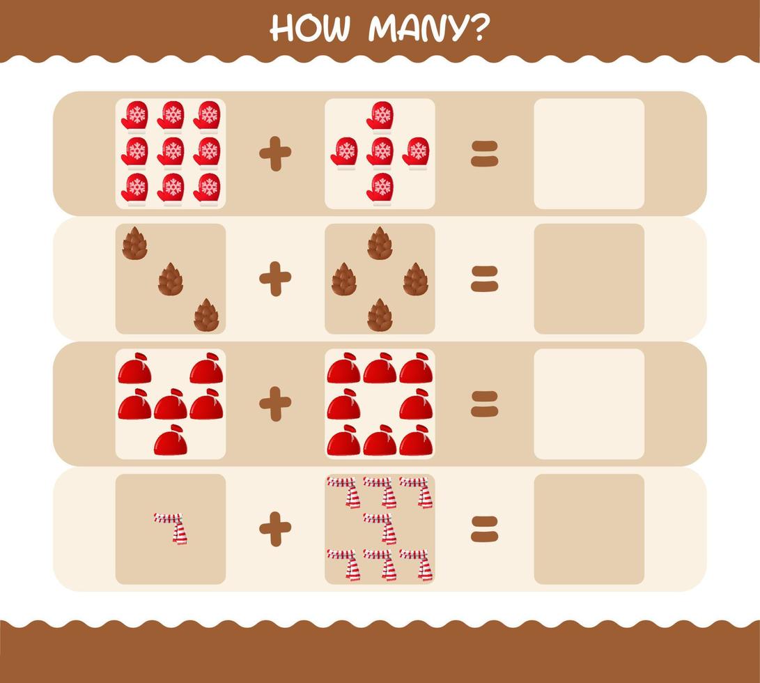 How many cartoon christmas. Counting game. Educational game for pre shool years kids and toddlers vector