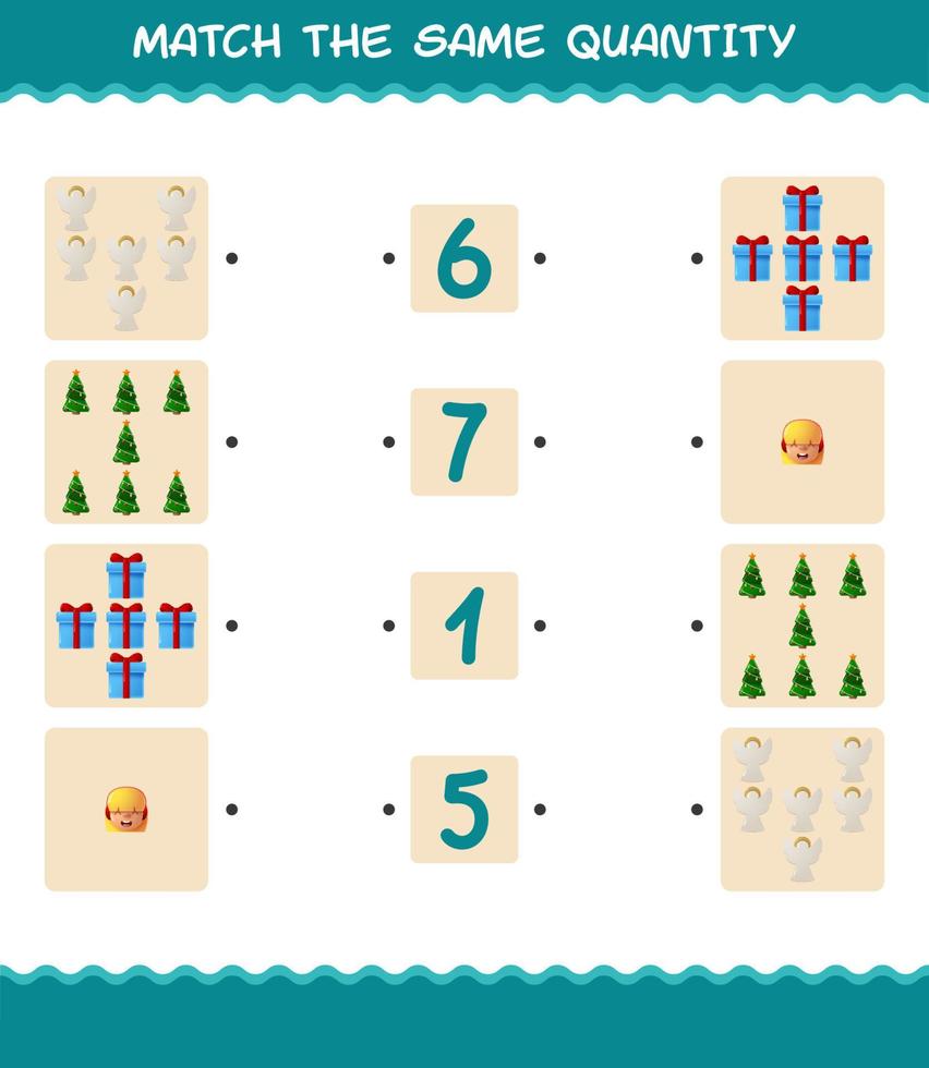 Match the same quantity of christmas. Counting game. Educational game for pre shool years kids and toddlers vector