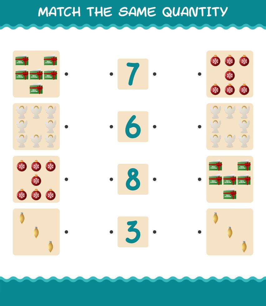 Match the same quantity of christmas. Counting game. Educational game for pre shool years kids and toddlers vector