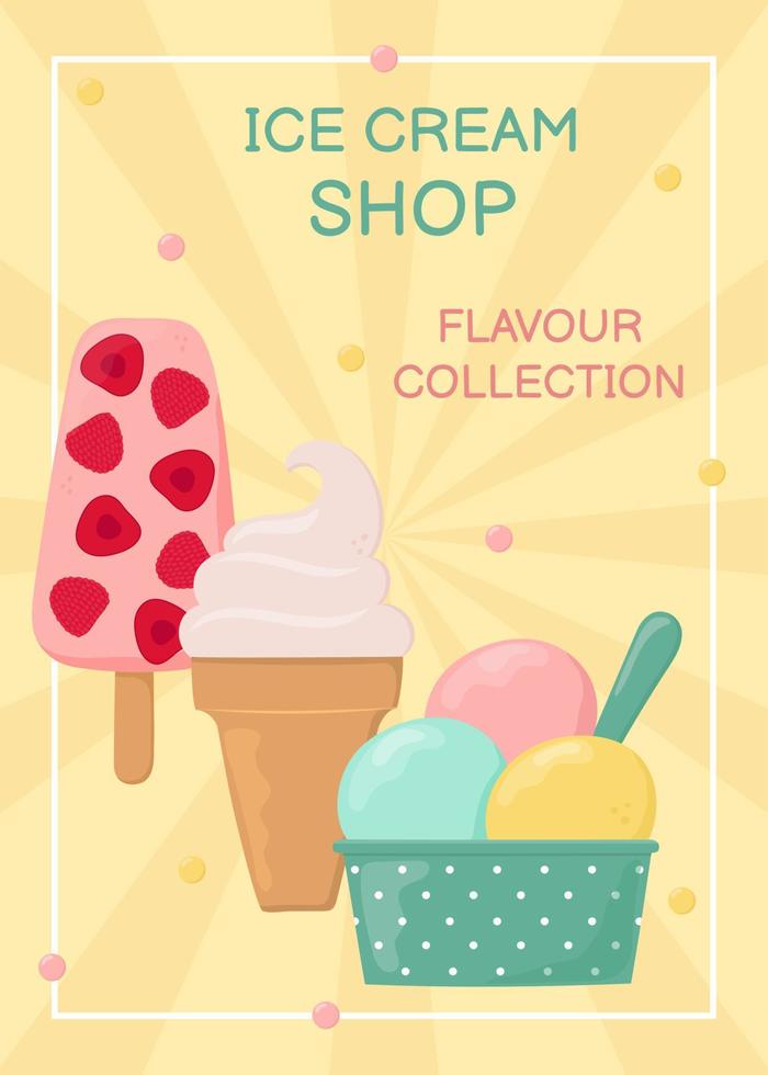 Ice cream shop flyer. Template for poster, banner, card and flyer vector