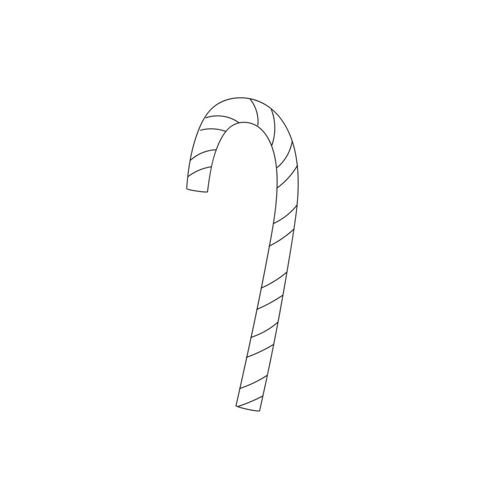 Christmas candy cane. Doodle style. Line art. Template for greeting card on Christmas and New Year. vector