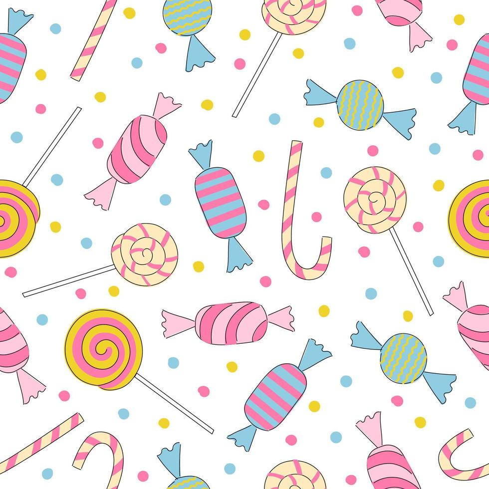 Cartoon candies seamless pattern on white background vector
