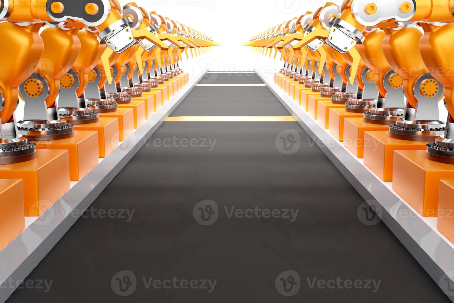 robot arm and conveyor belt with 3d rendering photo