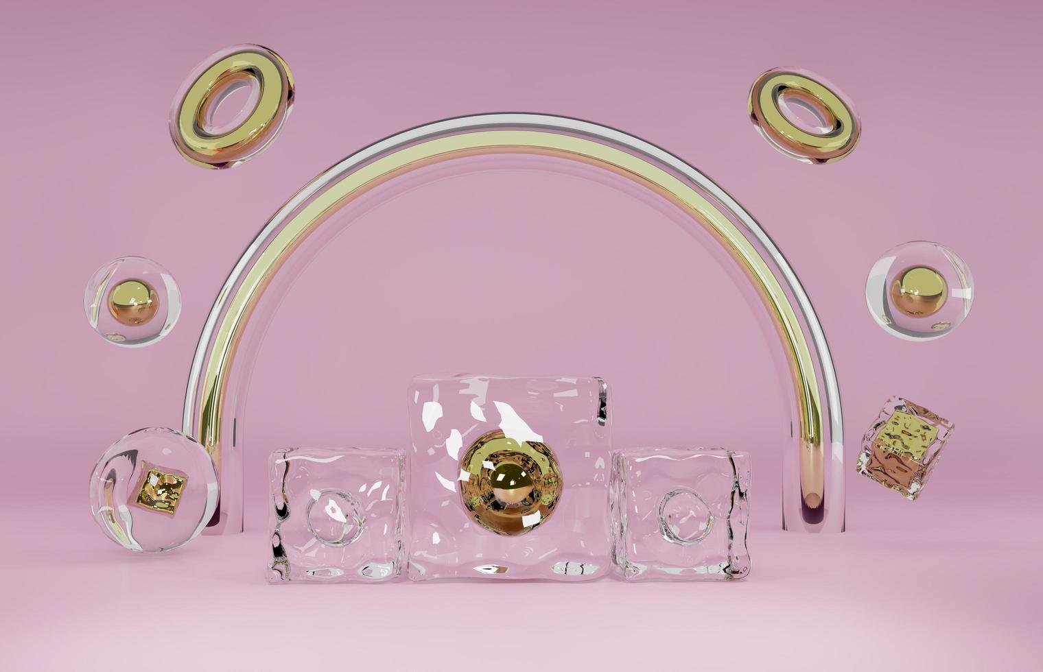 Podium with geometric shapes in pink composition ,Concept 3d illustration or 3d render photo