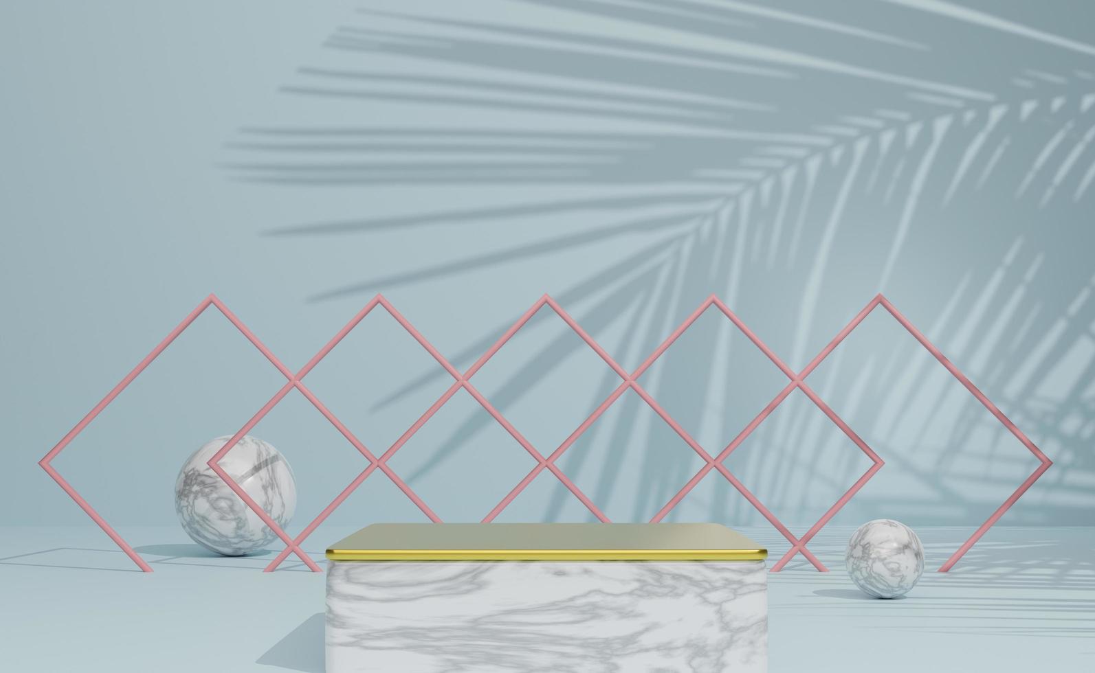 Podium empty with geometric shapes  in sky blue pastel composition for modern stage display and minimalist mockup ,abstract showcase background ,Concept 3d illustration or 3d render photo