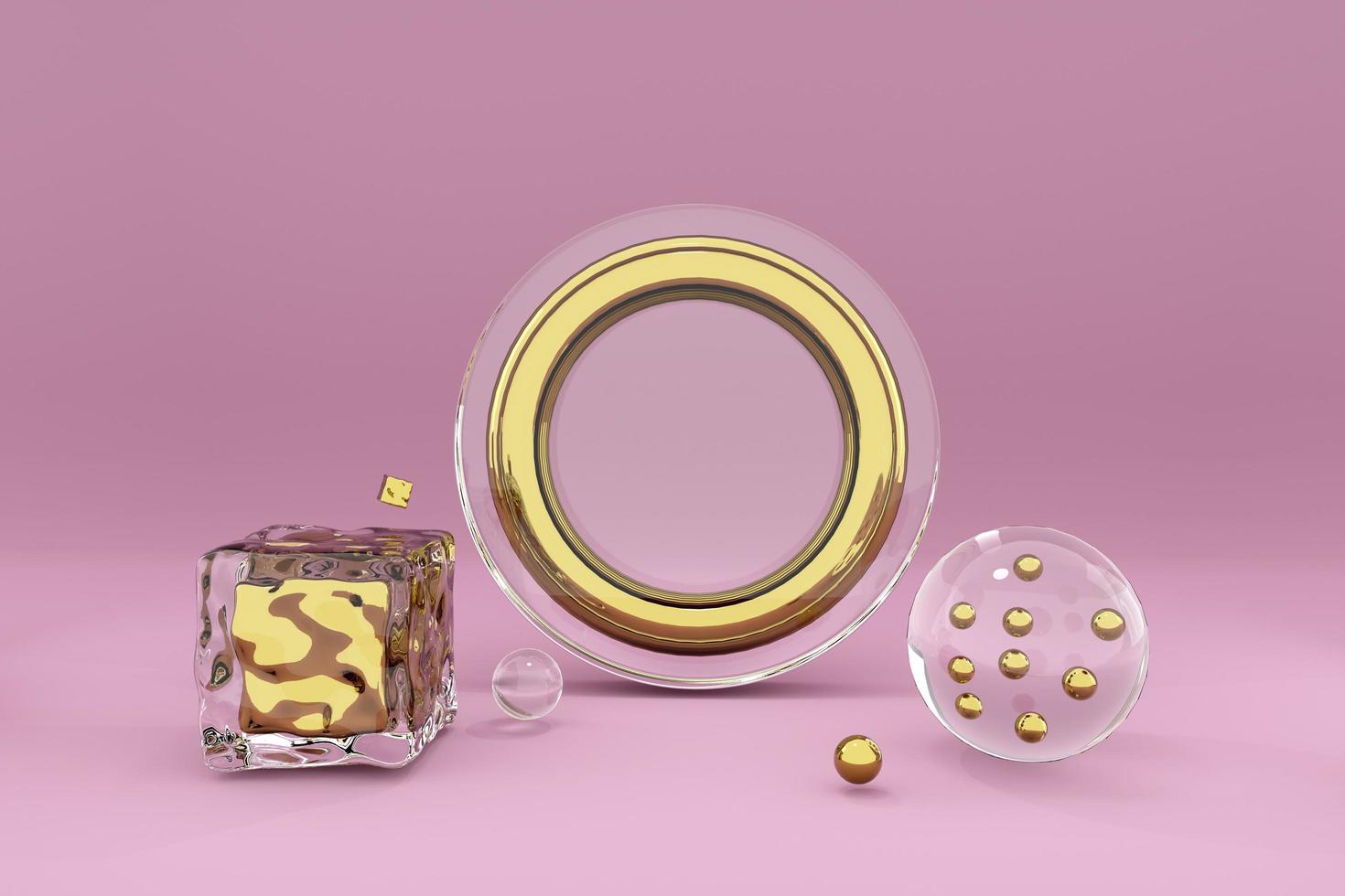 Podium with geometric shapes in pink composition ,Concept 3d illustration or 3d render photo