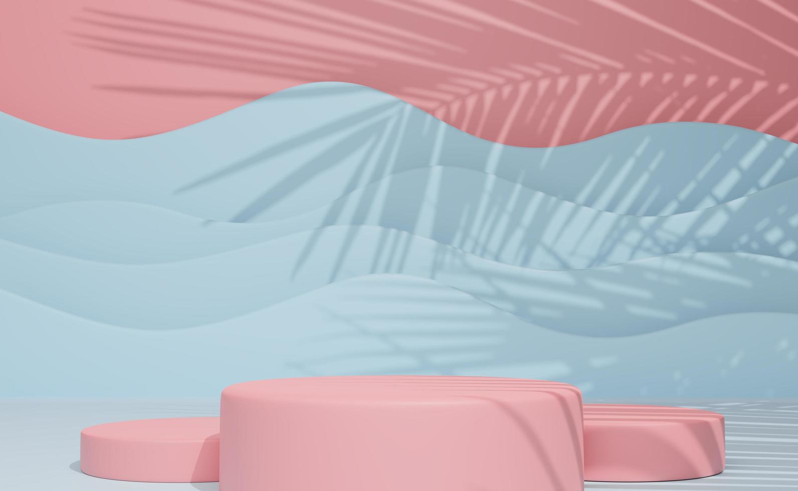 Podium empty with geometric shapes in sky blue and pink pastel composition for modern stage display and minimalist mockup ,abstract showcase background ,Concept 3d illustration or 3d render photo