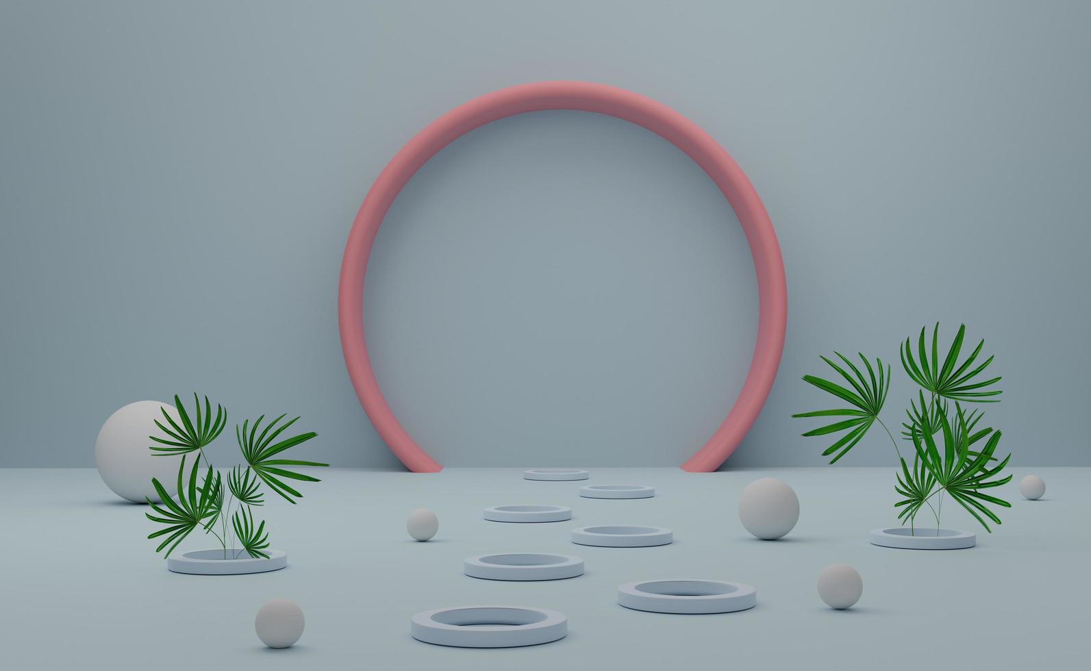 Podium with geometric shapes empty in gray pastel composition for modern stage display and minimalist mockup ,abstract showcase background ,Concept 3d illustration or 3d render photo