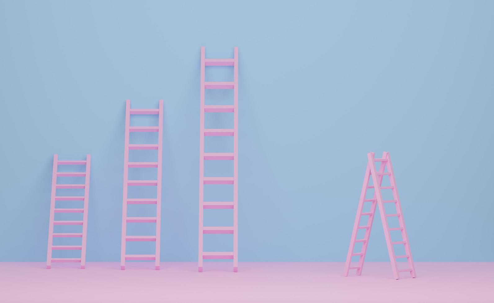 ladder or stepladder with sky blue pastel composition room, minimalist mockup ,abstract showcase background ,Concept 3d illustration or 3d render photo