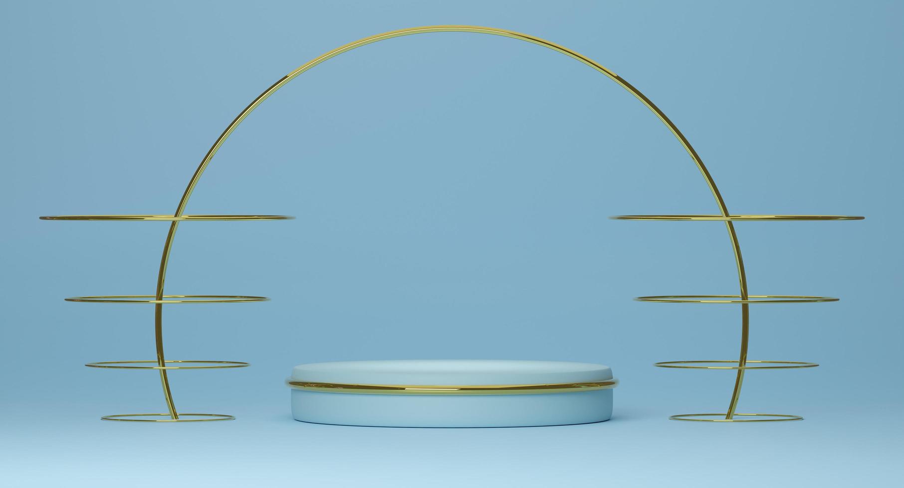 Podium empty with geometric shapes  in sky blue pastel composition for modern stage display and minimalist mockup ,abstract showcase background ,Concept 3d illustration or 3d render photo