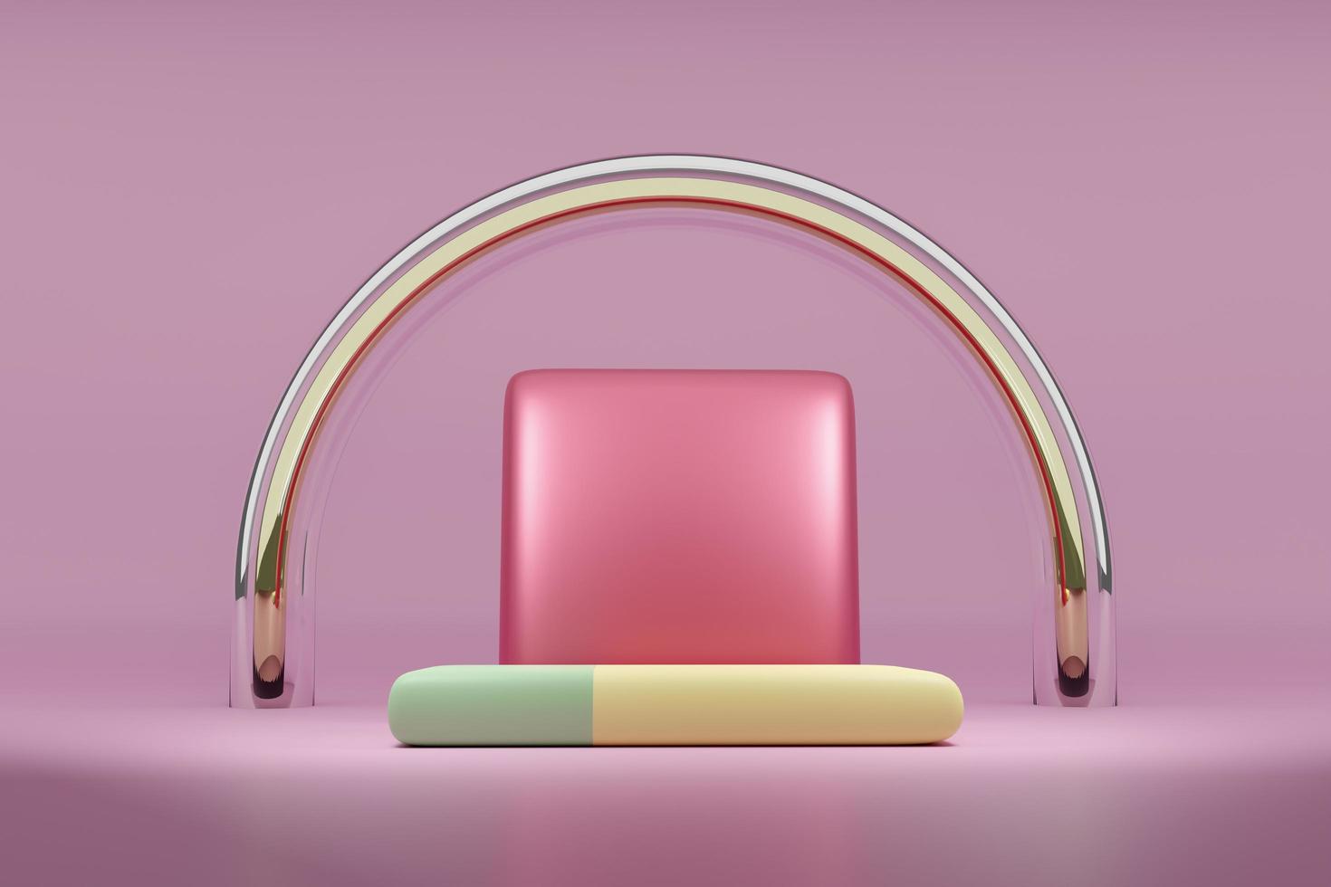 Podium with geometric shapes in pink composition ,Concept 3d illustration or 3d render photo