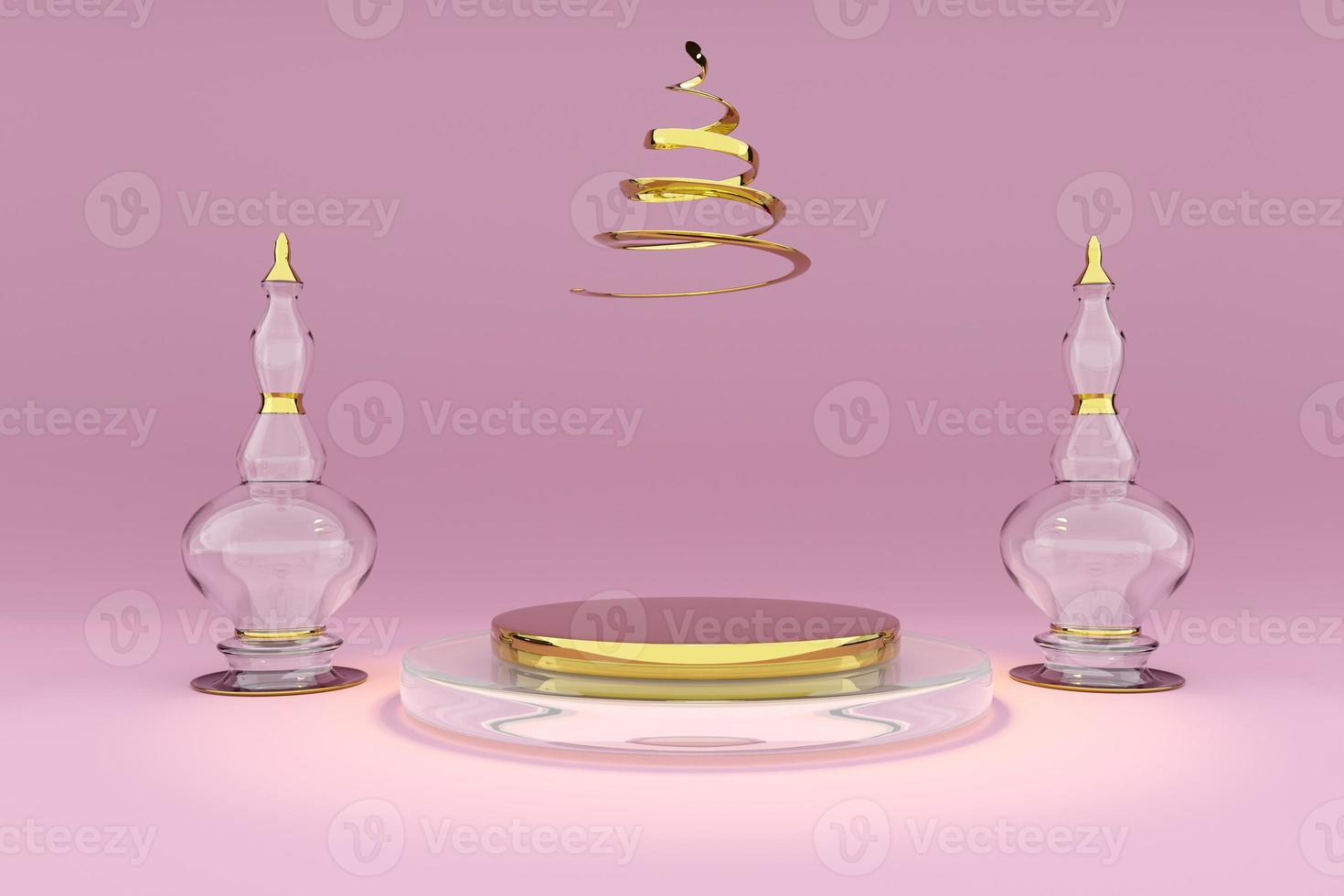 Podium with geometric shapes in pink composition ,Concept 3d illustration or 3d render photo