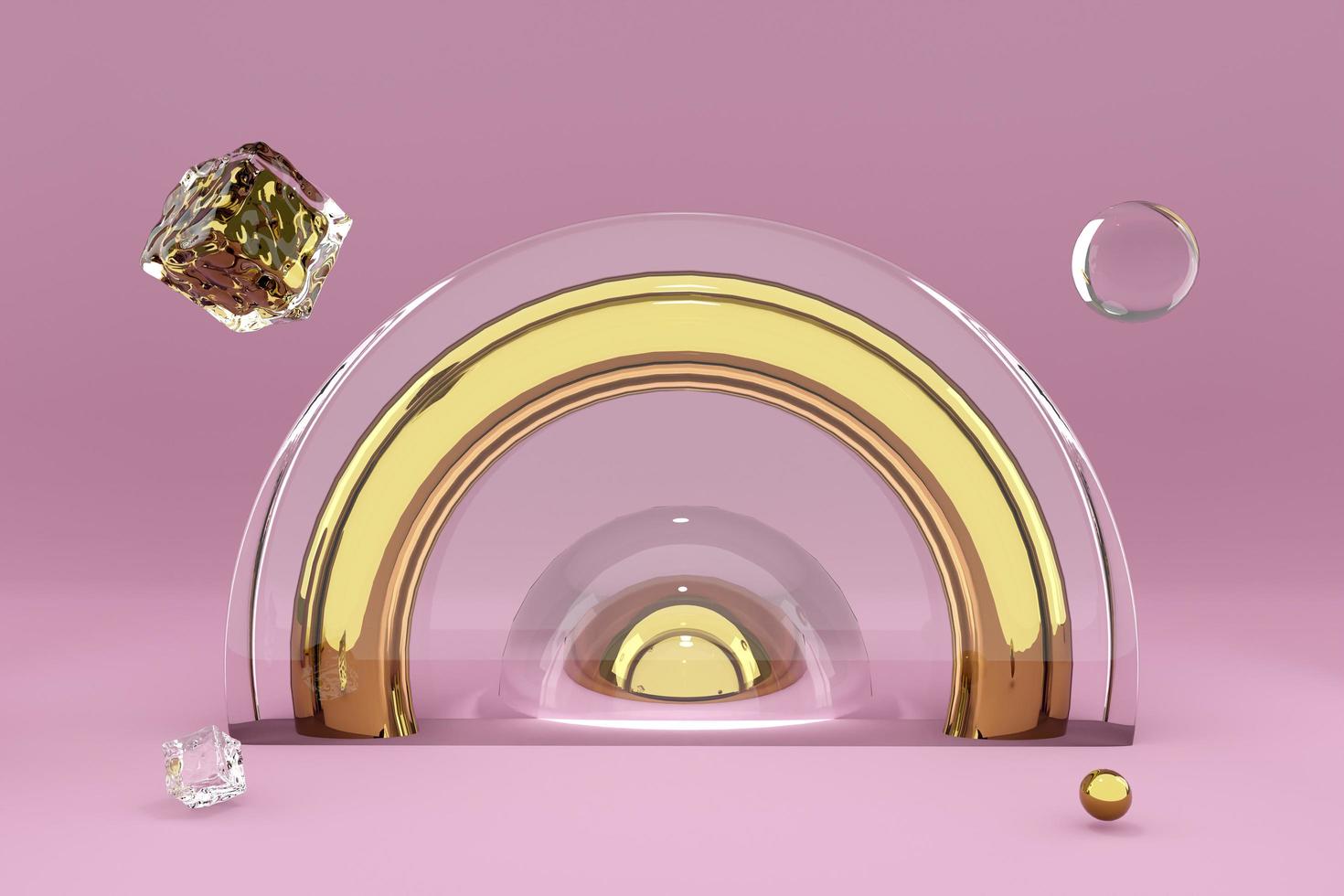 Podium with geometric shapes in pink composition ,Concept 3d illustration or 3d render photo