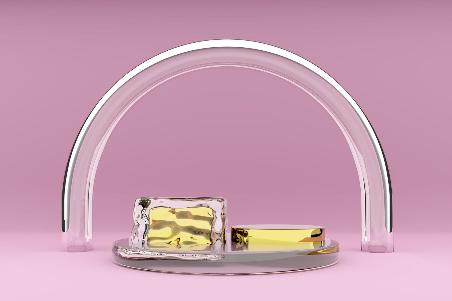 Podium with geometric shapes in pink composition ,Concept 3d illustration or 3d render photo