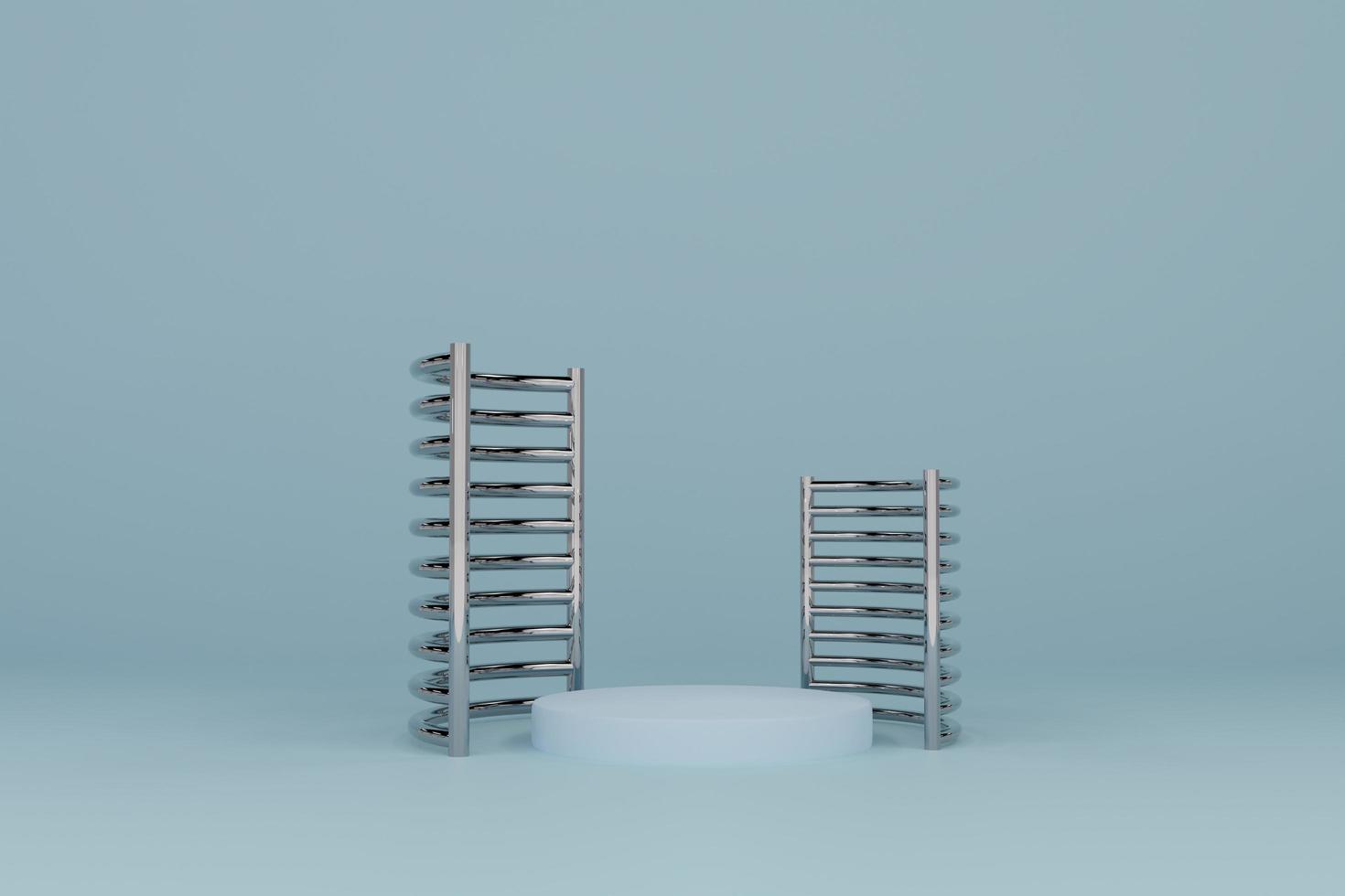 Podium with geometric shapes empty in sky blue pastel composition for modern stage display and minimalist mockup ,abstract showcase background ,Concept 3d illustration or 3d render photo