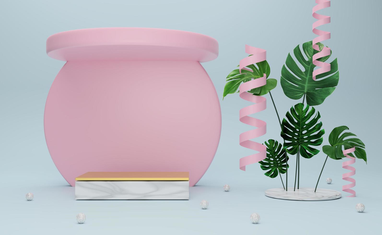 Podium empty with geometric shapes  in sky blue pastel composition for modern stage display and minimalist mockup ,abstract showcase background ,Concept 3d illustration or 3d render photo