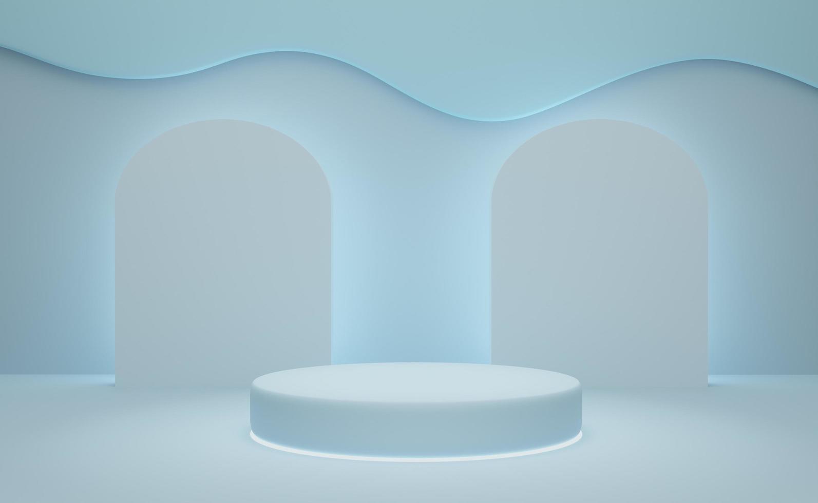 Podium empty with geometric shapes  in sky blue pastel composition for modern stage display and minimalist mockup ,abstract showcase background ,Concept 3d illustration or 3d render photo