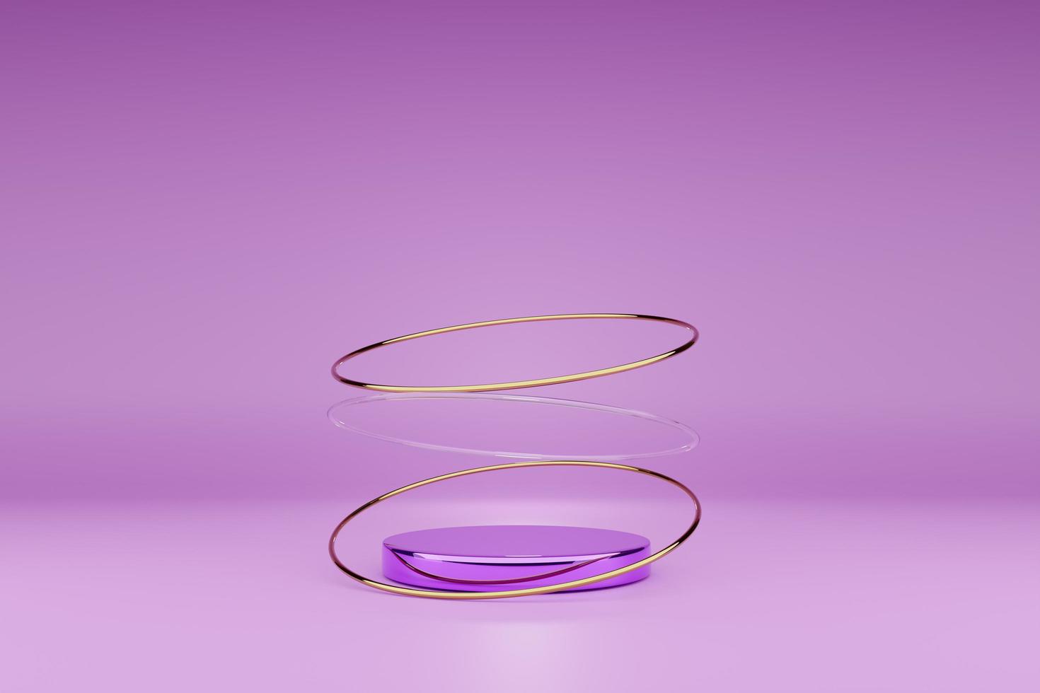 Podium with geometric shapes empty in purple or violet composition for modern stage display and minimalist mockup ,abstract showcase background ,Concept 3d illustration or 3d render photo