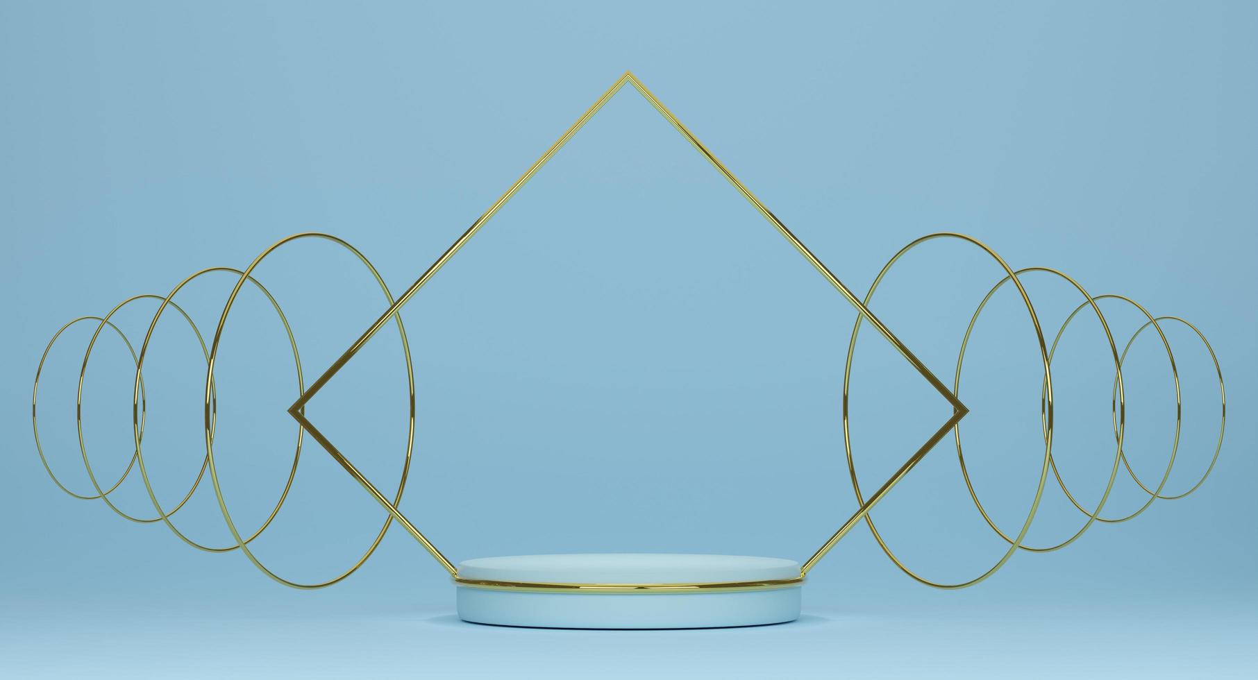Podium empty with geometric shapes  in sky blue pastel composition for modern stage display and minimalist mockup ,abstract showcase background ,Concept 3d illustration or 3d render photo