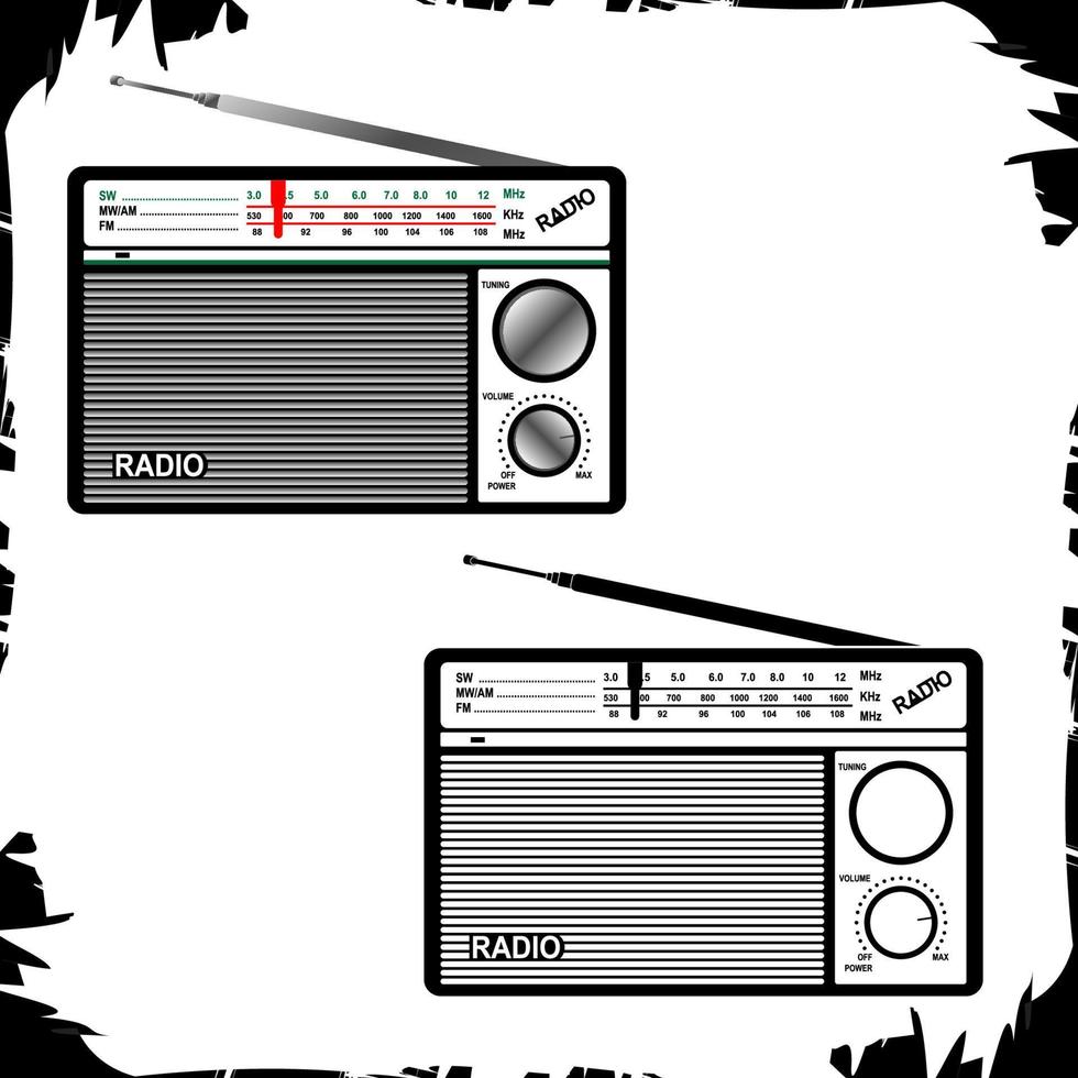 Vector illustration Transistor radio home interior black white and colour