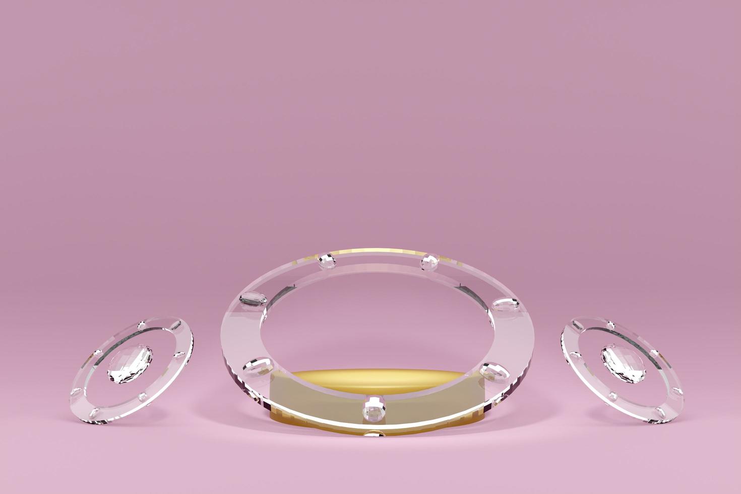 Podium with geometric shapes empty in pink composition for modern stage display and minimalist mockup ,abstract showcase background ,Concept 3d illustration or 3d render photo