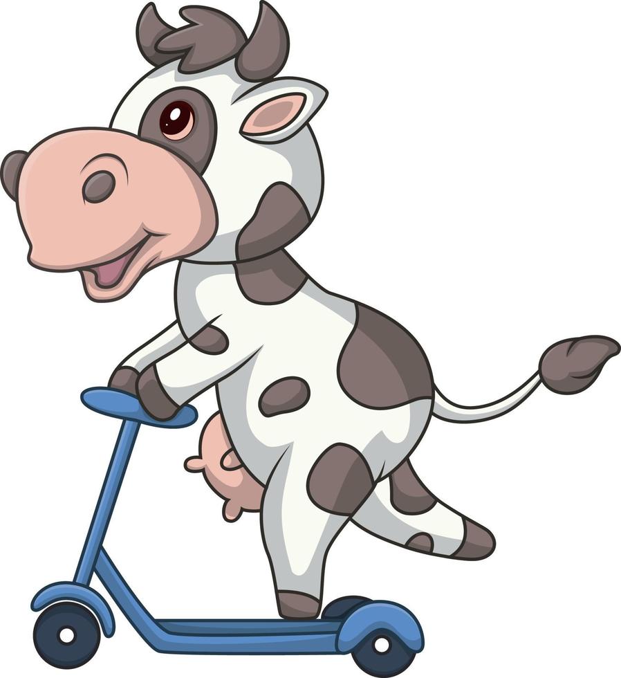 Cute cow cartoon riding a scooter vector