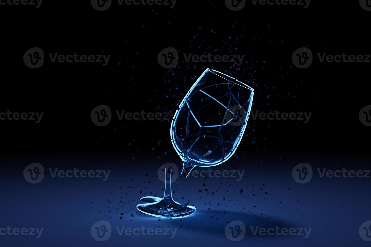 3D Render Broken Glass Realistic wine glass Mock Up, 3D illustration Graphic Design. photo