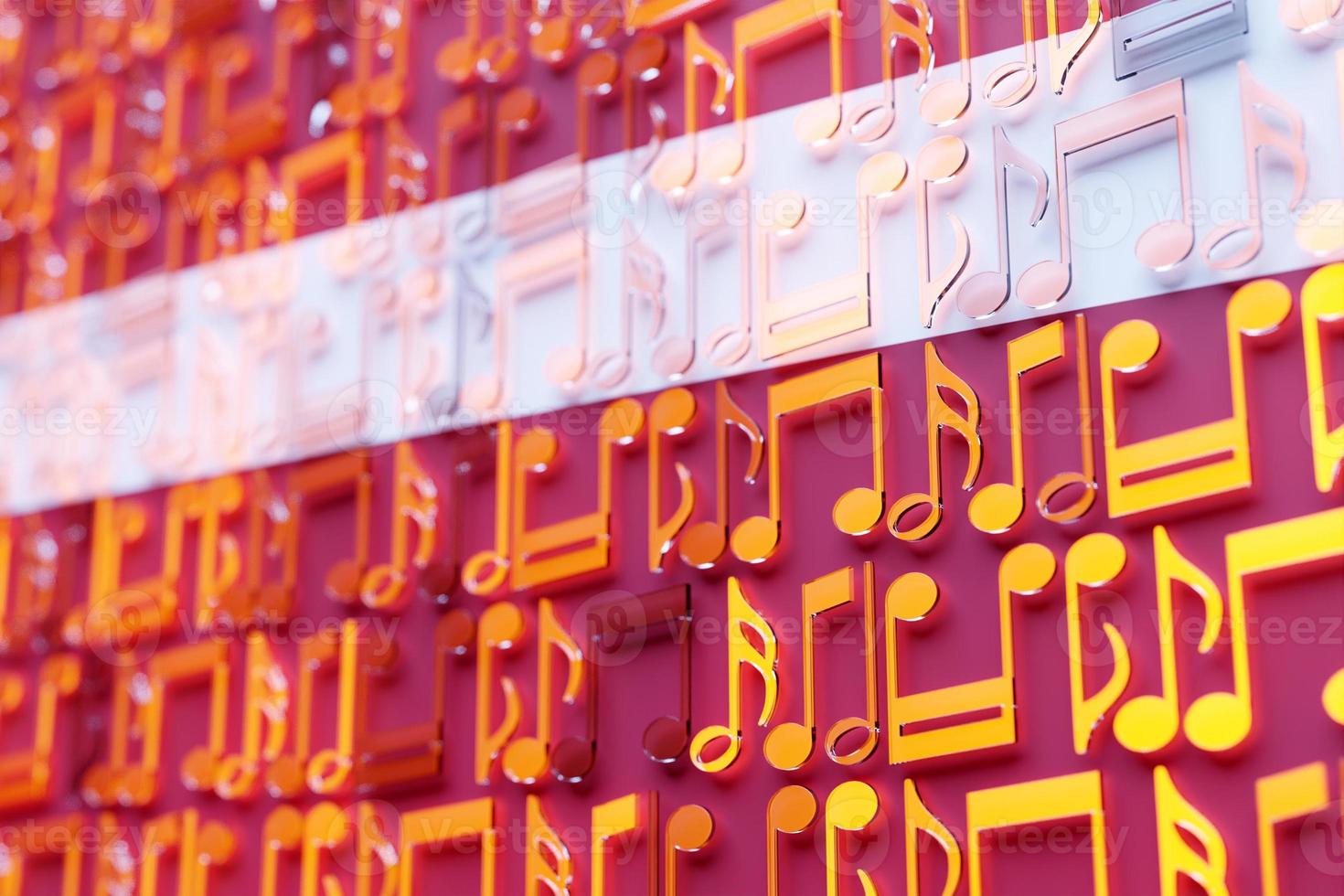 Musical notes lined up in even rows against the backdrop of the National Flag of Austria. The concept of the national anthem, music photo