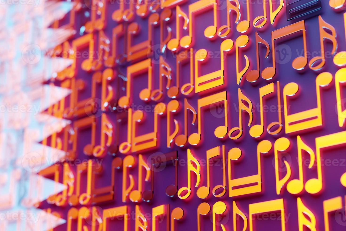 Musical notes lined up in even rows against the backdrop of the National Flag of  Qatar . The concept of the national anthem, music. 3D illustration photo