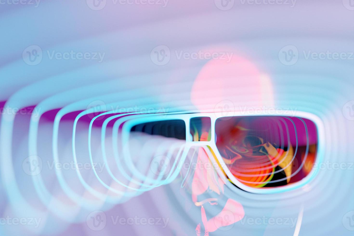 Black model of a man in realistic sunglasses under pink blue neon light, 3d illustration photo