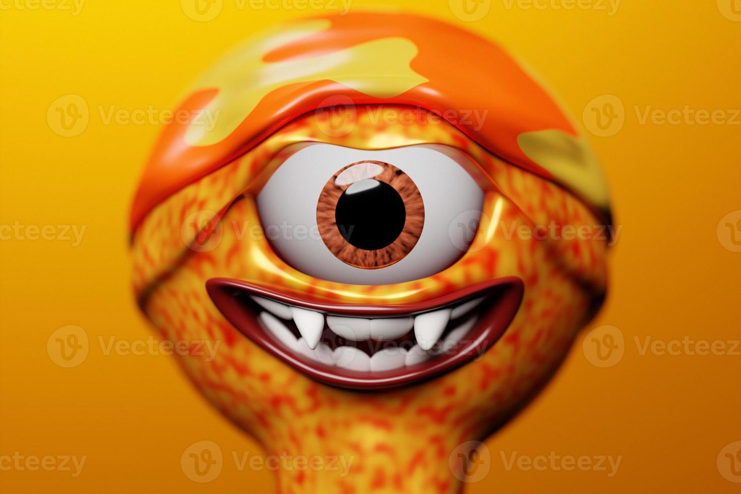 3D illustration of a scary one-eyed orange monster on a monocrome isolated background. Funny monster for kids design photo