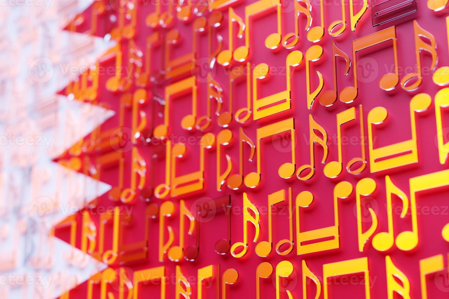 Musical notes lined up in even rows against the backdrop of the National Flag of Bahrain.  The concept of the national anthem, music photo