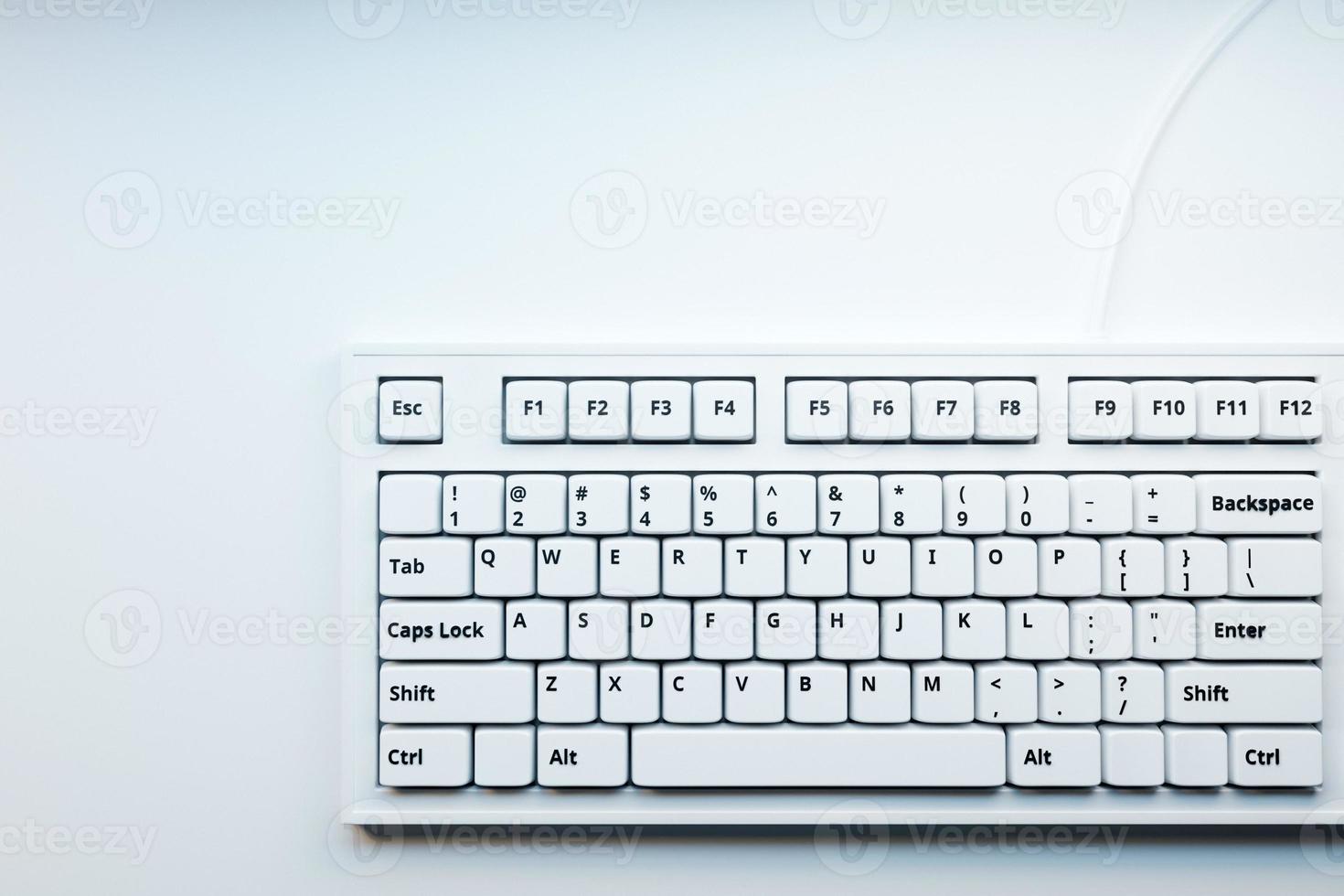 3d illustration, close up of the realistic computer or laptop keyboard  on  white background .  Gaming keyboard with LED backlit photo