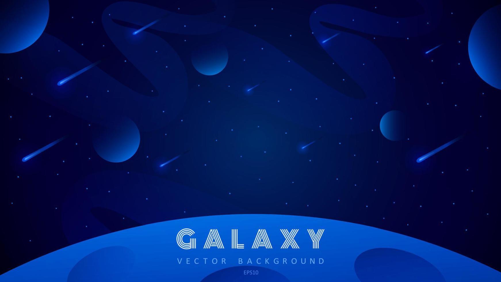 Horizontal space background with abstract shape and planets. Web design. Space exploring. Vector illustration of galaxy. Concept of web banner.
