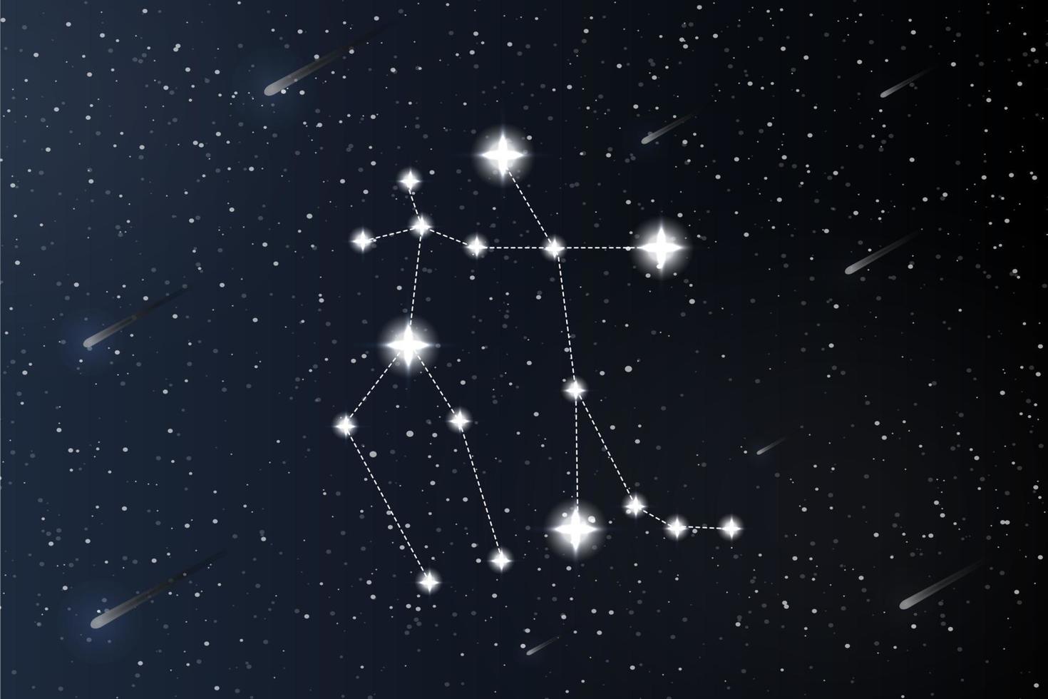 Gemini. Zodiac constellation on outer space background. Mystery and esoteric. Horoscope vector illustration. Spiritual tarot poster. Magic occult tarot and astrology cards