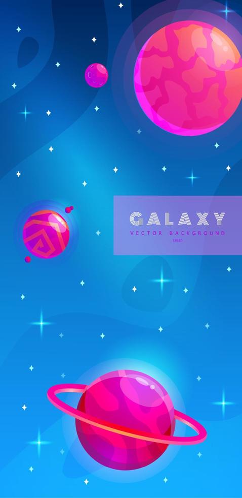 plantilla de historias. fondo espacial con planetas de fantasía de dibujos animados. telón de fondo móvil. planetas de fantasia. universo colorido. Diseño de juego. planetas espaciales de fantasía para el juego ui galaxy. vector