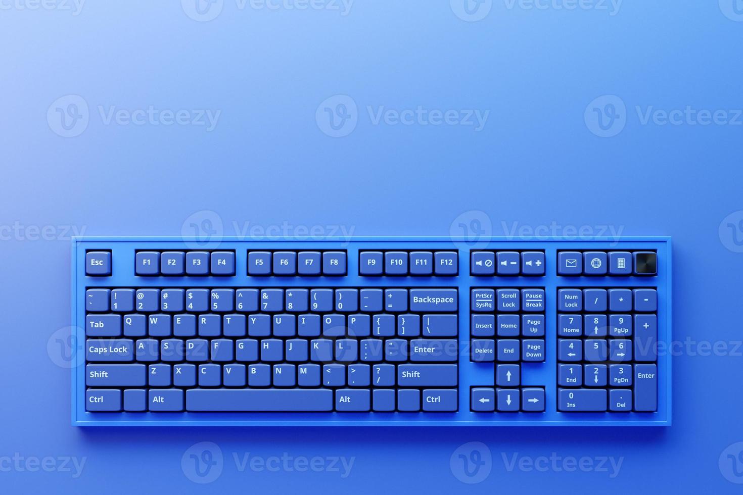 Computer blue  keyboard on black background. 3D rendering of streaming gear and gamer workspace concept photo