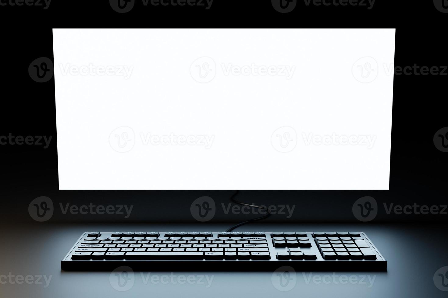 3d illustration, close up of the realistic computer or laptop keyboard  with a search window on black  background .  Gaming keyboard with LED backlit photo