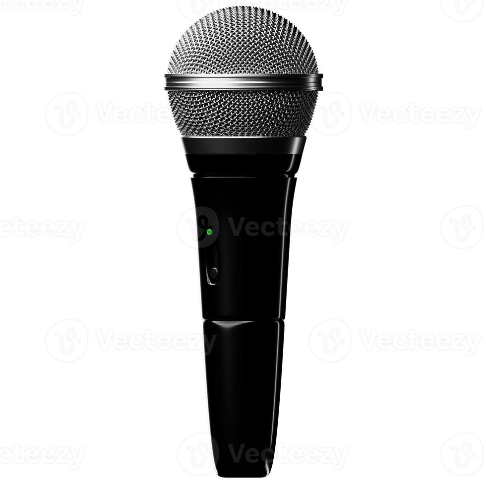 Black microphone,   model on white background, realistic  3d illustration. music award, karaoke, radio and recording studio sound equipment photo
