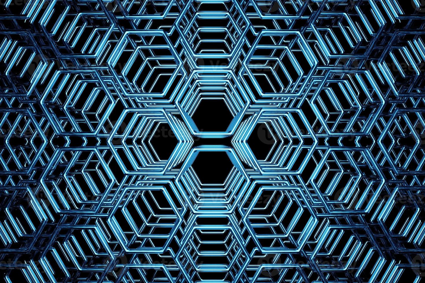 3d illustration of a blue  honeycomb monochrome honeycomb for honey. Pattern of simple geometric hexagonal shapes, mosaic background. photo