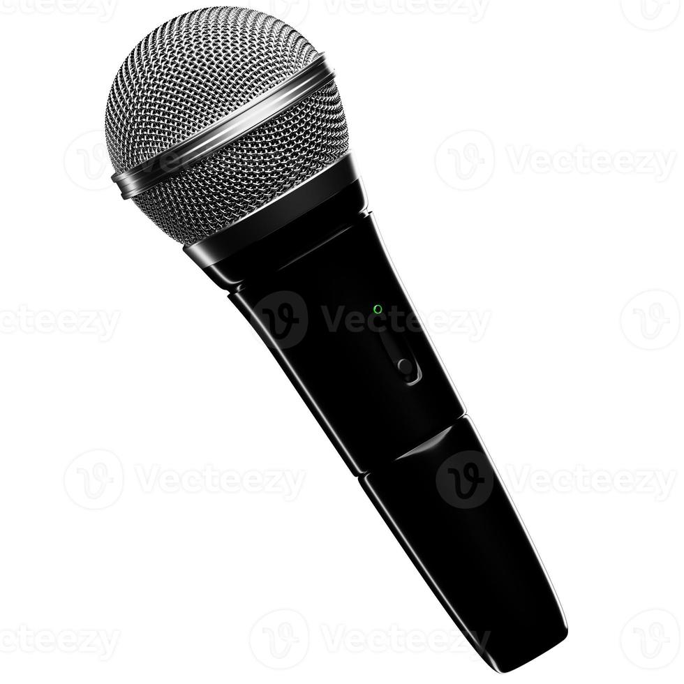 Silver microphone,   model  on white isolated background, 3d illustration. music award, karaoke, radio and recording studio sound equipment photo
