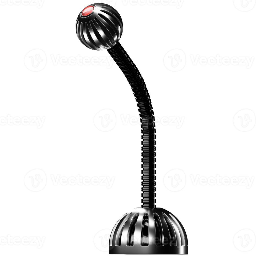 Black microphone,   model on white background, realistic  3d illustration. music award, karaoke, radio and recording studio sound equipment photo