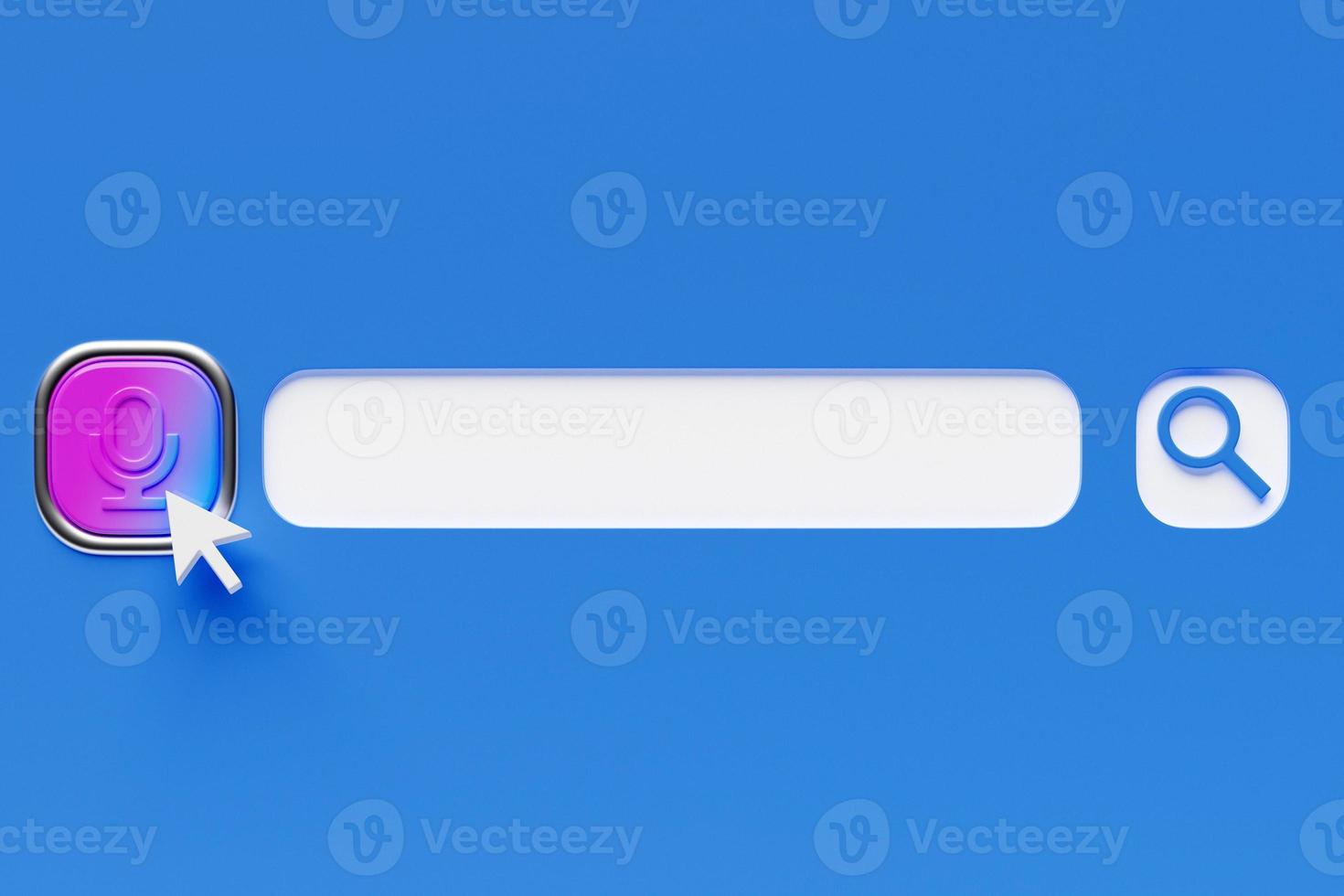 3d illustration, microphone button for audio search on the internet. Search bar design element on a  blue background. Search bar for website photo