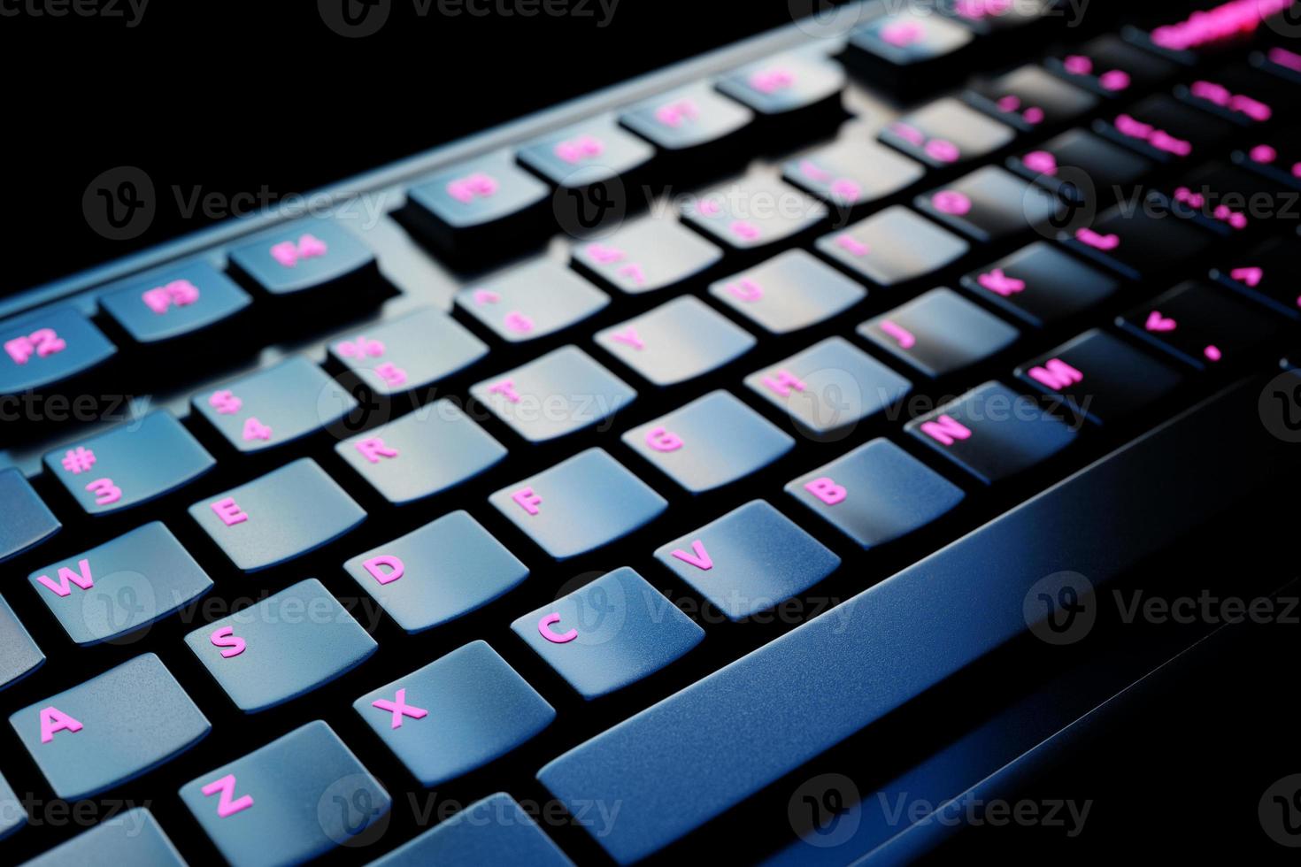 Computer keyboard on black background. 3D rendering of streaming gear and gamer workspace concept photo