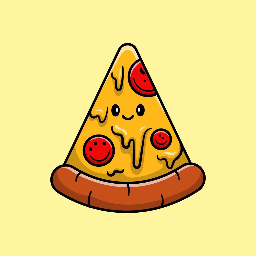 Cute Pizza Cartoon Vector Icon Illustration. Fast Food Icon  Concept Isolated Premium Vector. Flat Cartoon Style