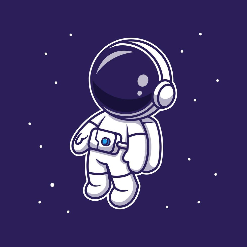 lindo astronauta flotando en el espacio ilustración de icono de vector de dibujos animados. tecnología ciencia icono concepto aislado vector premium. estilo de dibujos animados plana