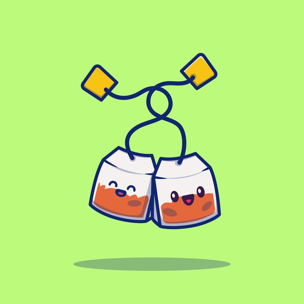 Cute Tea Bag Cartoon Vector Icon Illustration. Tea Bag Icon  Concept Isolated Premium Vector. Flat Cartoon Style