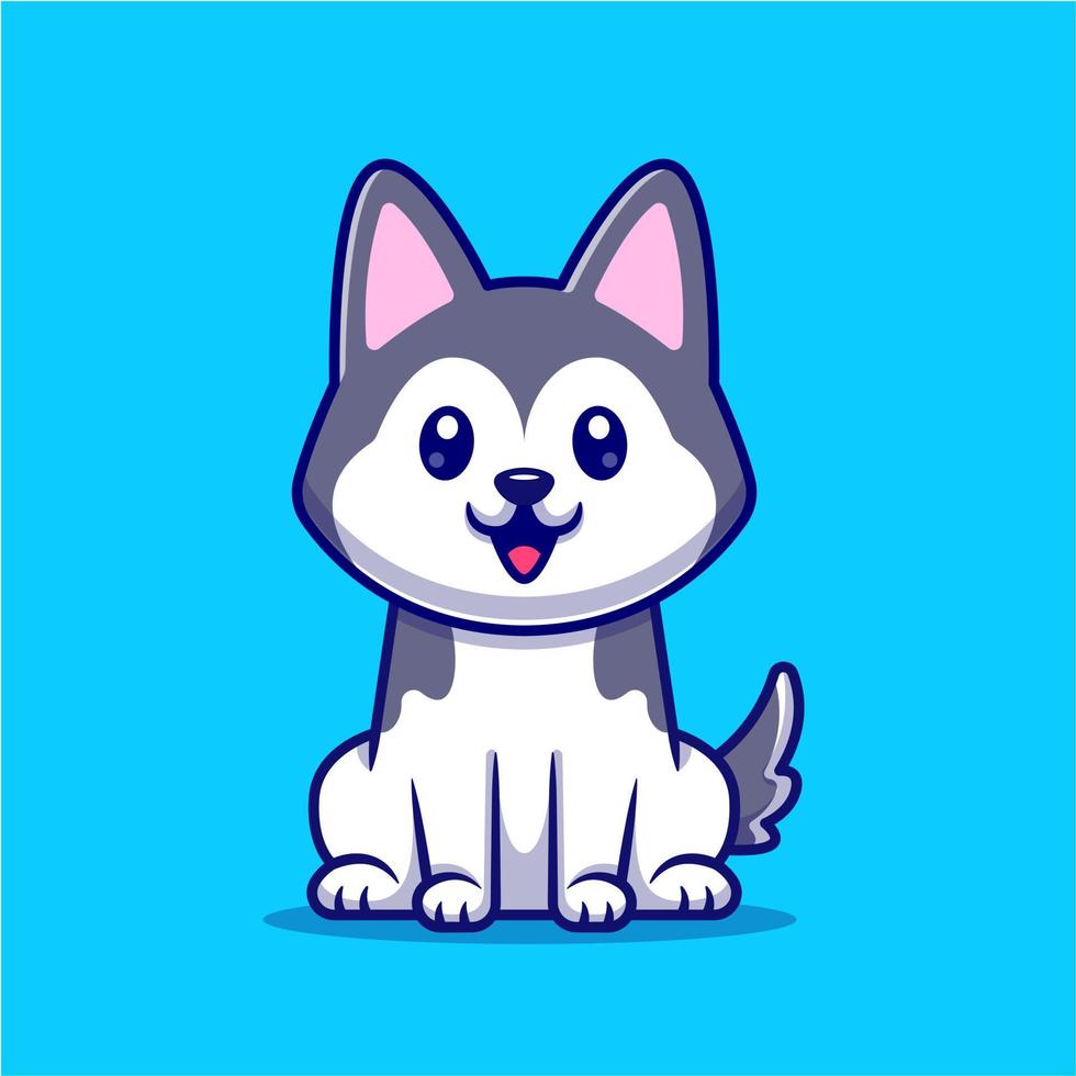 Cute Husky Dog Sitting Cartoon Vector Icon Illustration.  Animal Nature Icon Concept Isolated Premium Vector. Flat  Cartoon Style