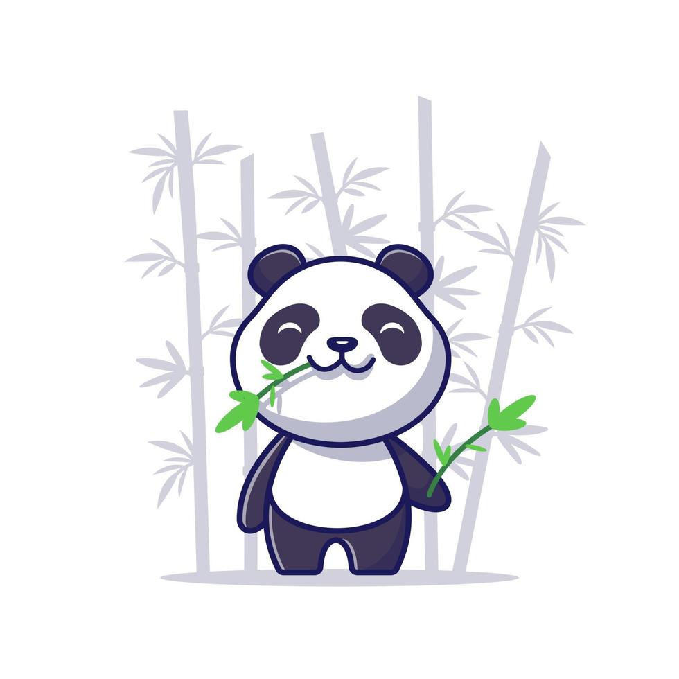 Cute Panda Eat Bamboo Cartoon Vector Icon Illustration.  Animal Icon Concept Isolated Premium Vector. Flat Cartoon  Style