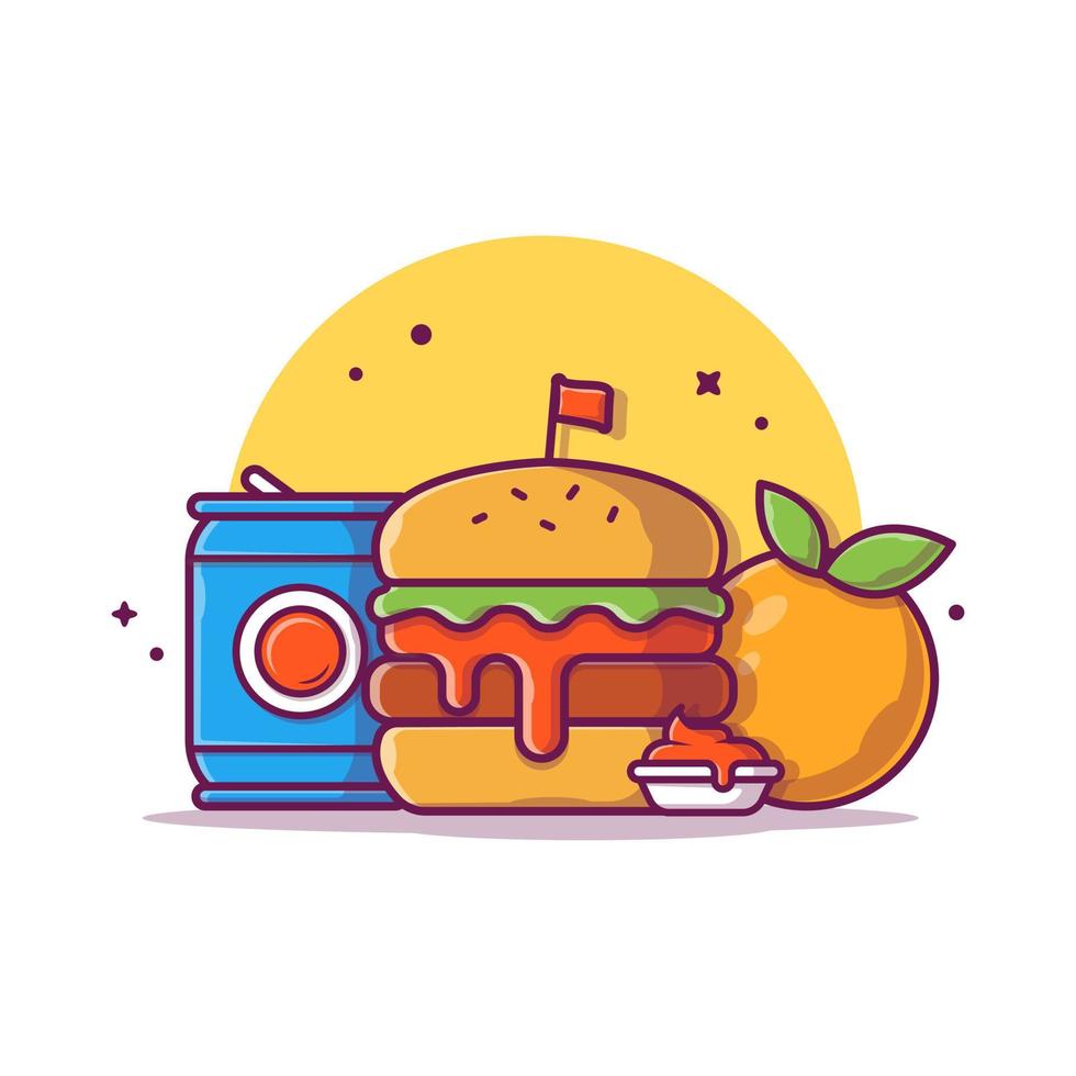 Burger with Soda, Ketchup, and Orange Fruit Cartoon Vector  Icon Illustration. Food Object Icon Concept Isolated Premium  Vector. Flat Cartoon Style